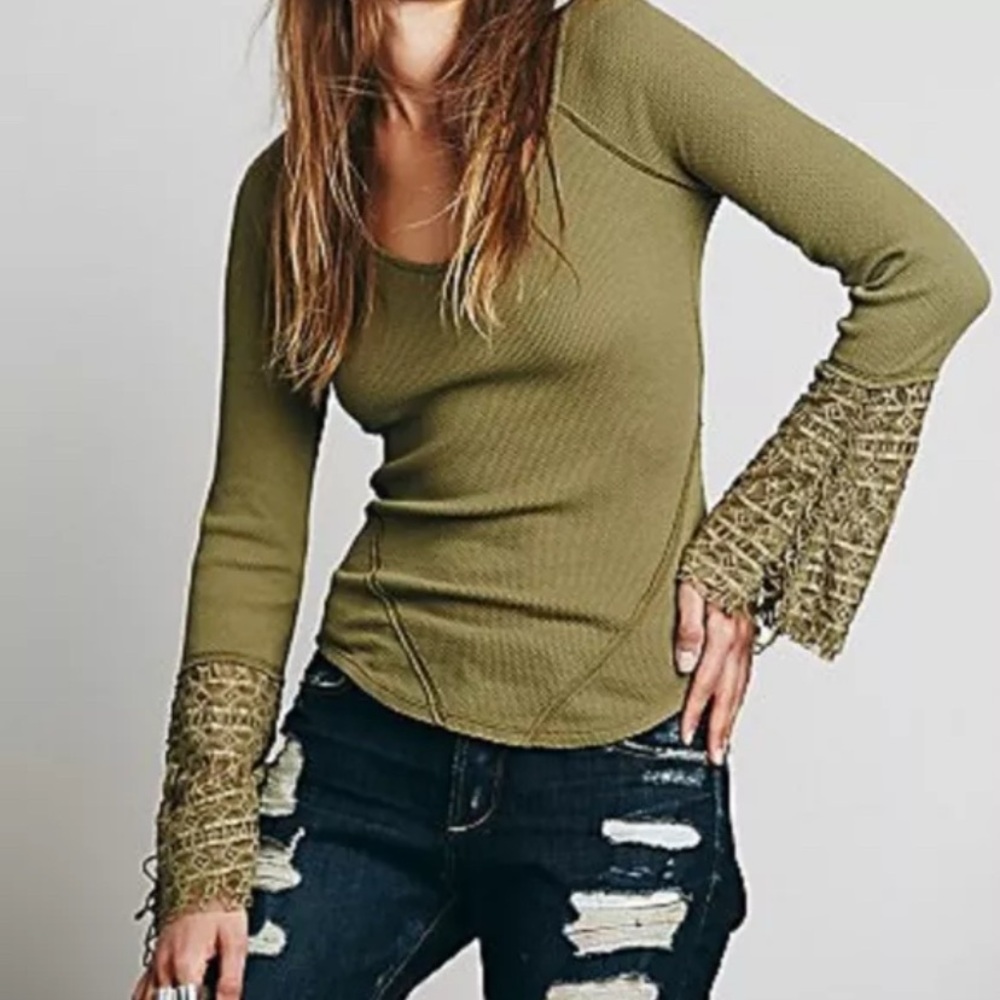 New Rare Free People Juliet Cuff Army Green Olive Thermal M L